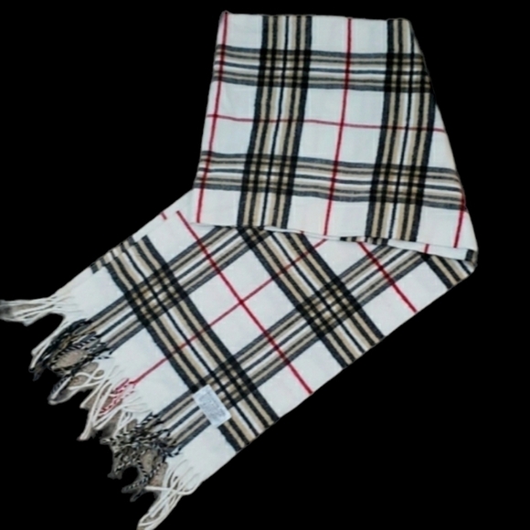 Plaid Scarf~Size 12"×72"~White/Brown Cashmere Feel. - Picture 3 of 5